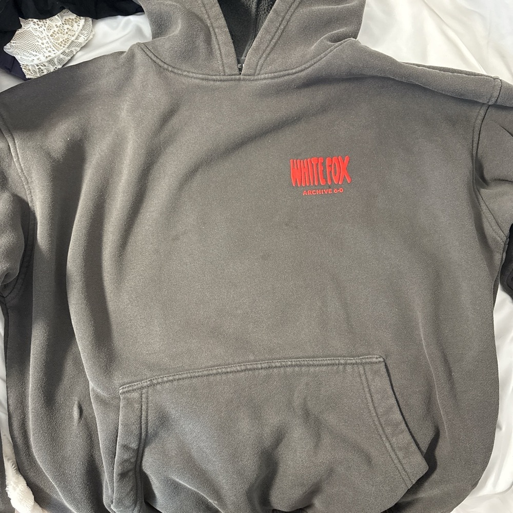 White Fox Boutique Gray Hoodie with Red Logo